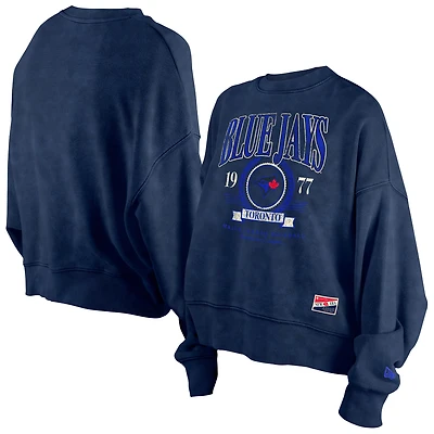 Women's New Era Navy Toronto Blue Jays City Connect Throwback Enzyme Wash Boxy Cropped Sweatshirt