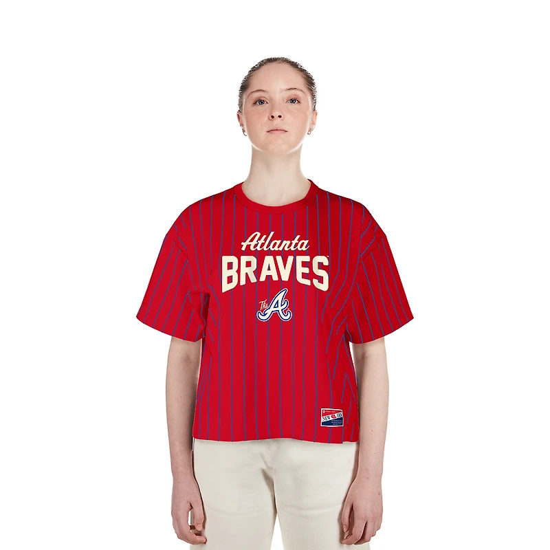 Women's New Era  Red Atlanta Braves City Connect Multiplier Pinstripe Cropped T-Shirt