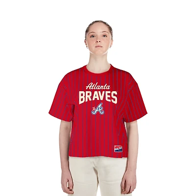 Women's New Era Red Atlanta Braves City Connect Multiplier Pinstripe Cropped T-Shirt