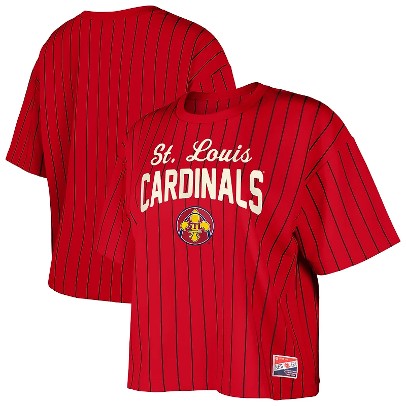 Women's New Era  Red St. Louis Cardinals City Connect Multiplier Pinstripe Cropped T-Shirt