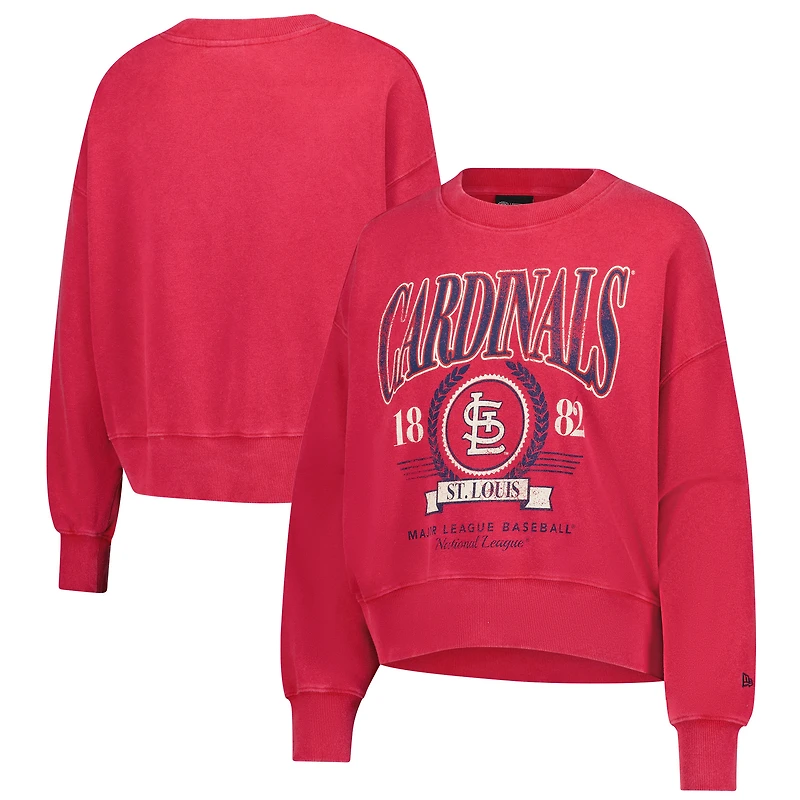 Women's New Era  Red St. Louis Cardinals Throwback Boxy Enzyme Wash Fleece Cropped Pullover