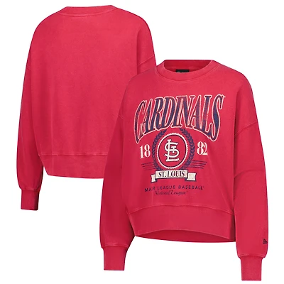 Women's New Era  Red St. Louis Cardinals Throwback Boxy Enzyme Wash Fleece Cropped Pullover
