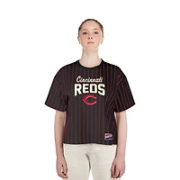 Women's New Era Black Cincinnati Reds Cooperstown Collection Multiplier Pinstripe Cropped T-Shirt