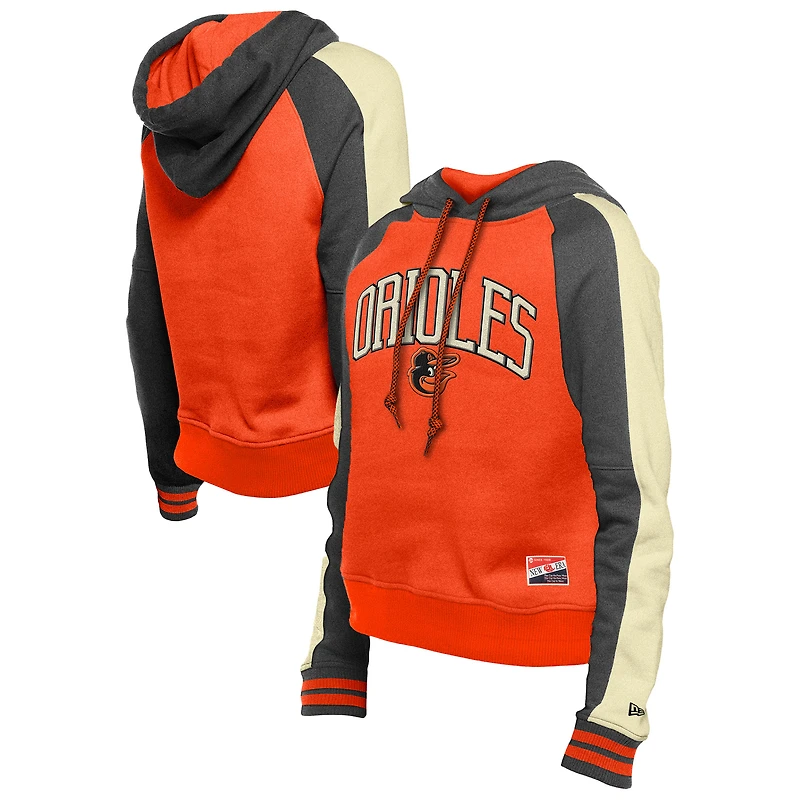 Women's New Era  Orange Baltimore Orioles Throwback Cropped Raglan Pullover Hoodie