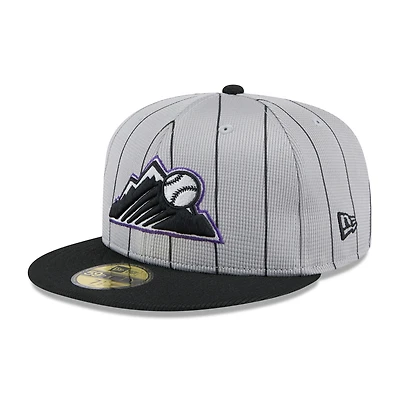 Men's New Era Gray/Black Colorado Rockies 2025 Batting Practice 59FIFTY Fitted Hat
