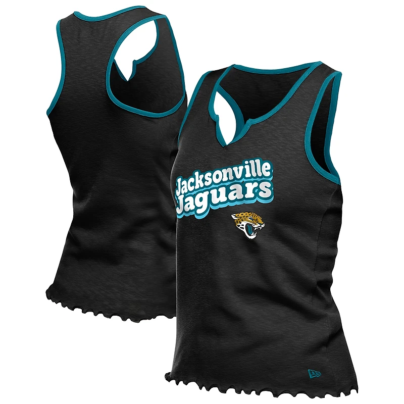 Women's New Era  Black Jacksonville Jaguars Lettuce Hem Notch Neck Tri-Blend Tank Top