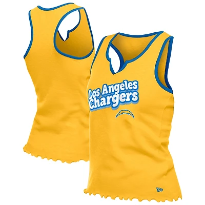 Women's New Era  Gold Los Angeles Chargers Lettuce Hem Notch Neck Tri-Blend Tank Top