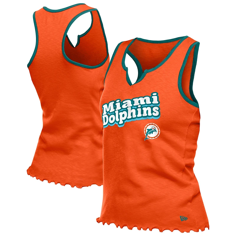 Women's New Era Orange Miami Dolphins Lettuce Hem Notch Neck Tri-Blend Tank Top