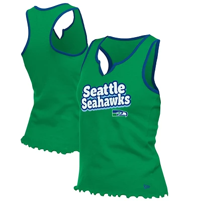 Women's New Era  Neon Green Seattle Seahawks Lettuce Hem Notch Neck Tri-Blend Tank Top