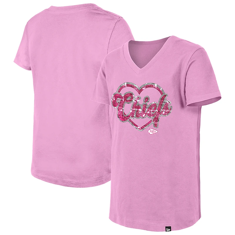Girls Youth New Era Pink Kansas City Chiefs Flip Sequins V-Neck T-Shirt
