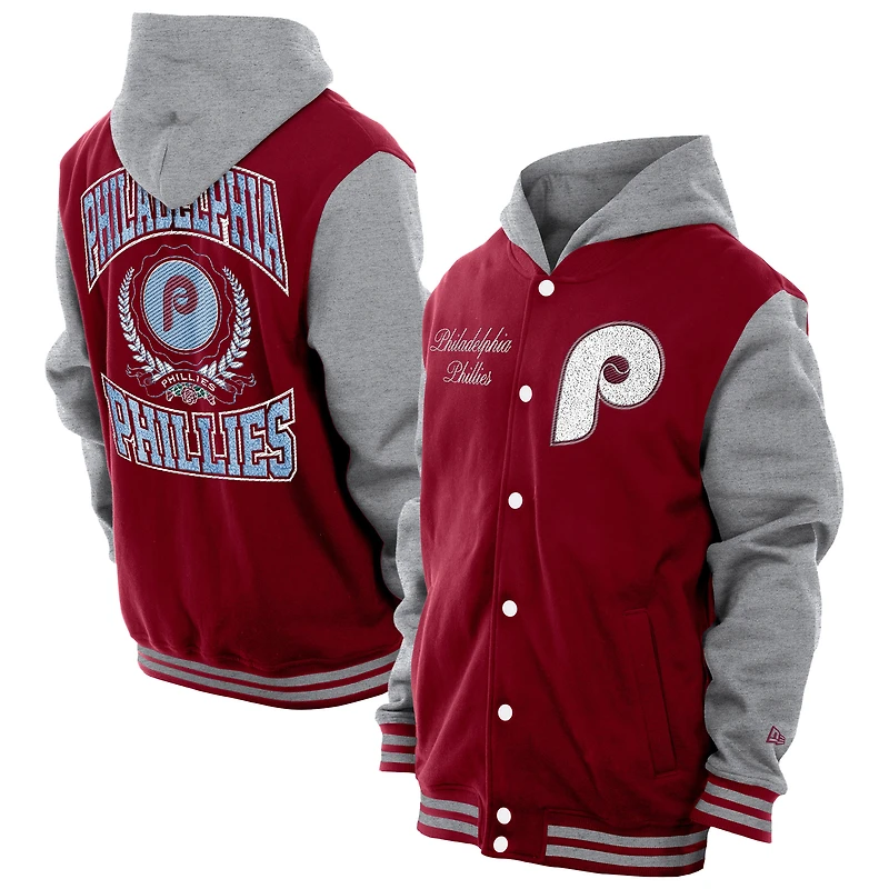 Men's New Era Burgundy Philadelphia Phillies Throwback Prep Full-Snap Hoodie Jacket