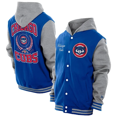 Men's New Era Royal Chicago Cubs Throwback Prep Full-Snap Hoodie Jacket