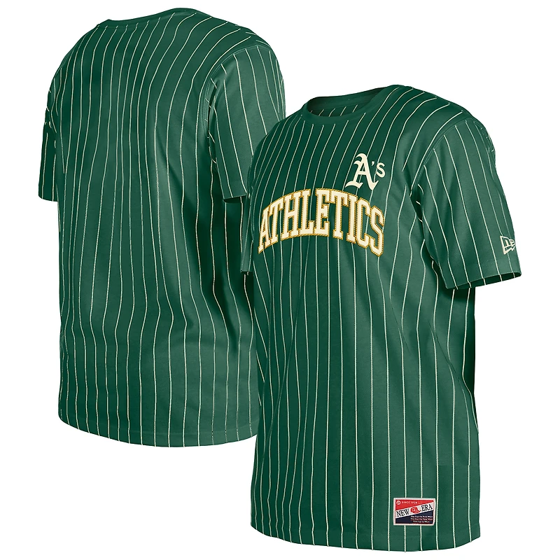 Men's New Era Green Athletics Throwback Pinstripe T-Shirt