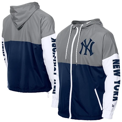 Men's New Era  Navy/Gray New York Yankees Color Block Full-Zip Hoodie Windbreaker