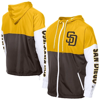 Men's New Era  Brown/Gold San Diego Padres Color Block Full-Zip Hoodie Windbreaker