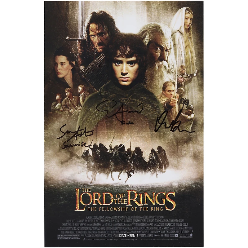 Elijah Wood, Sean Astin & Orlando Bloom The Lord of the Rings: The Fellowship of the Ring Autographed 11" x 17" Movie Poster with "Frodo" & 'Samwise" Inscriptions