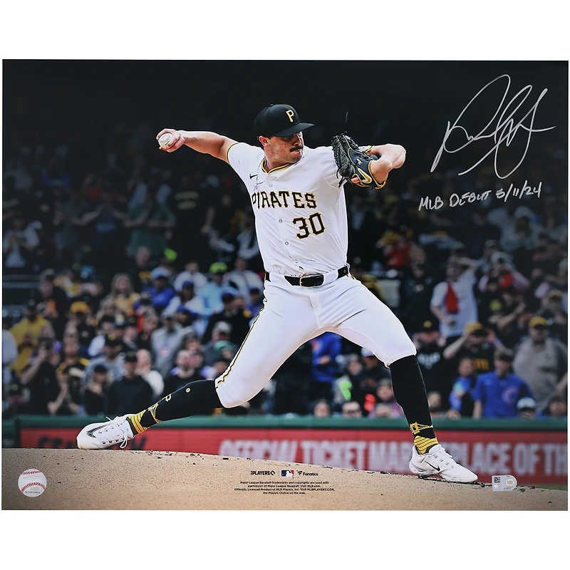 Paul Skenes Pittsburgh Pirates Autographed 16" x 20" MLB Debut Pitching Photograph with "MLB DEBUT 5/11/24" Inscription