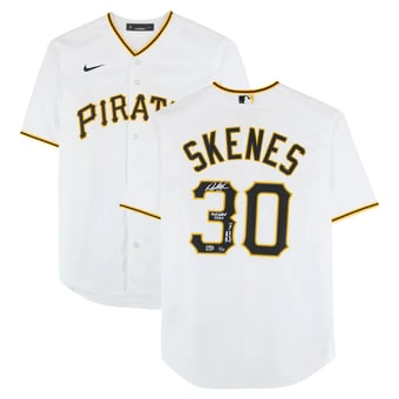 Paul Skenes Pittsburgh Pirates Autographed White Nike Replica Jersey with Multiple MLB Debut Inscriptions - Limited Edition of 25