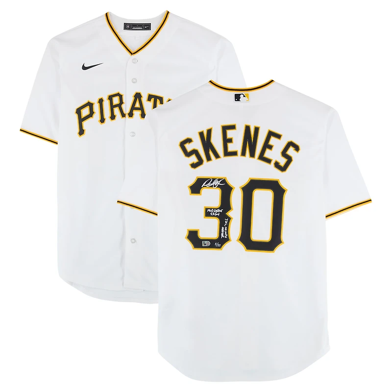 Paul Skenes Pittsburgh Pirates Autographed White Nike Replica Jersey with Multiple MLB Debut Inscriptions - Limited Edition of 25