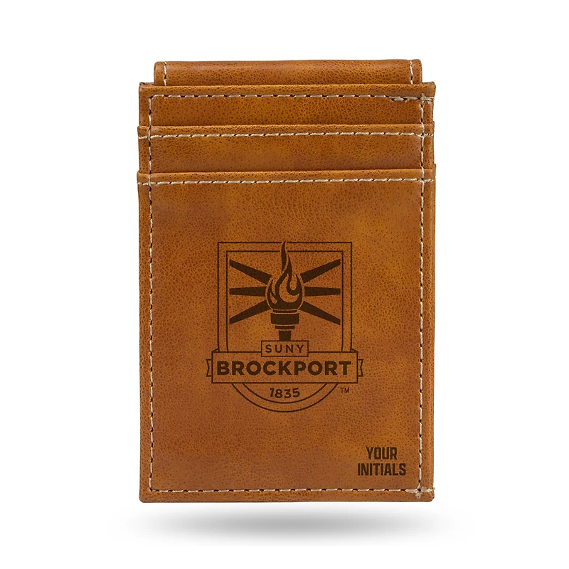 Brown SUNY Brockport Golden Eagles Personalized Front Pocket Wallet