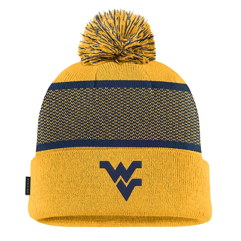 Youth Nike Gold West Virginia Mountaineers 2024 Sideline Peak Cuffed Knit Hat with Pom