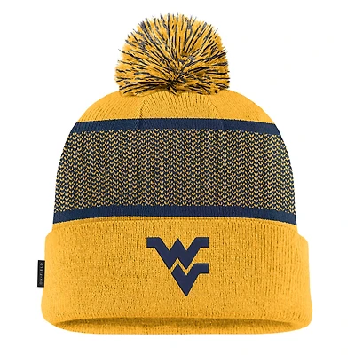 Youth Nike Gold West Virginia Mountaineers 2024 Sideline Peak Cuffed Knit Hat with Pom