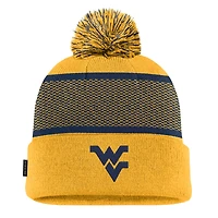 Youth Nike Gold West Virginia Mountaineers 2024 Sideline Peak Cuffed Knit Hat with Pom