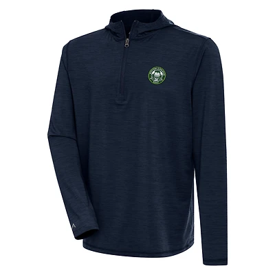 Men's Antigua Heather Navy TGL Boston Common Golf Tidy Quarter-Zip Hoodie