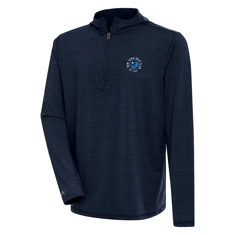 Men's Antigua Heather Navy TGL New York Golf Club Tidy Quarter-Zip Hoodie