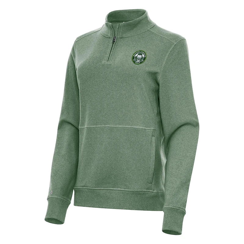 Women's Antigua Heather Green Boston Common Golf Crush Quarter-Zip Sweatshirt