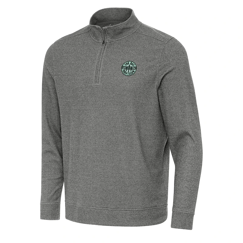 Men's Antigua Heather Black The Bay Golf Club Subtle Quarter-Zip Sweatshirt
