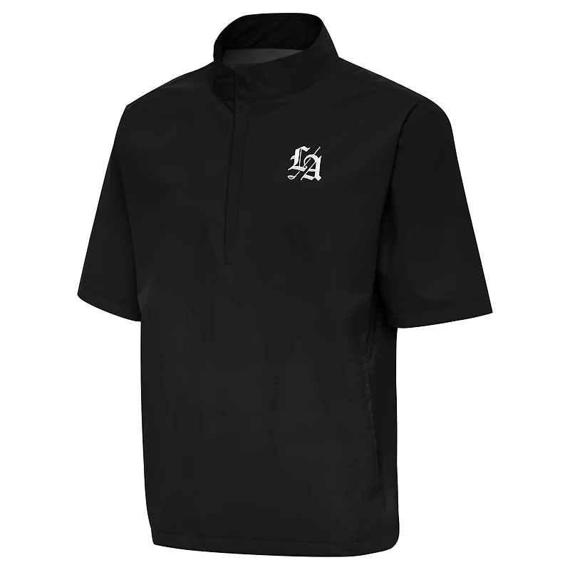 Men's Antigua Black TGL Los Angeles Golf Club Brisk Short Sleeve Quarter-Zip Windshirt