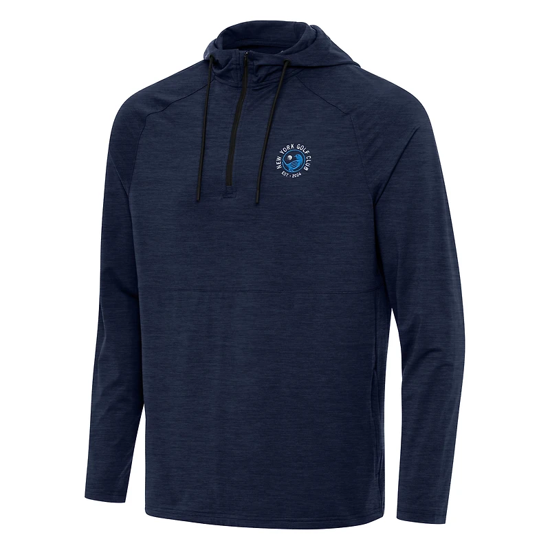 Men's Antigua Heather Navy TGL New York Golf Club Spikes Quarter-Zip Hoodie