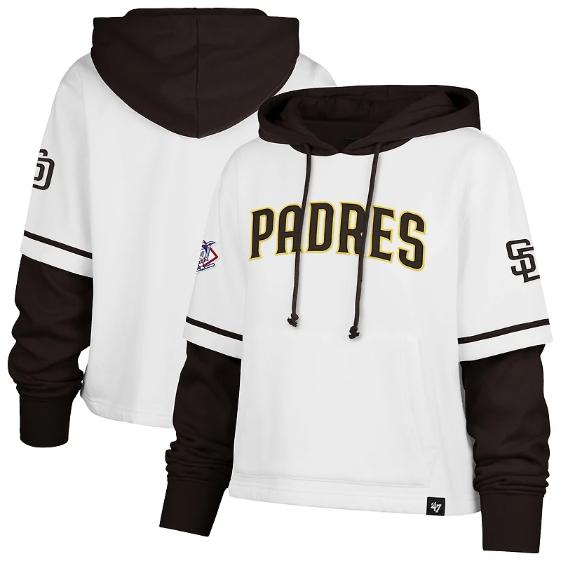 Women's '47 White San Diego Padres Trifecta Shortstop Cropped Pullover Hoodie