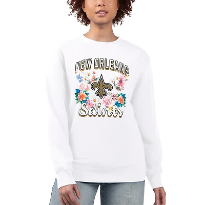 Women's G-III 4Her by Carl Banks  White New Orleans Saints Flower Logo Graphic Fleece Pullover Sweatshirt
