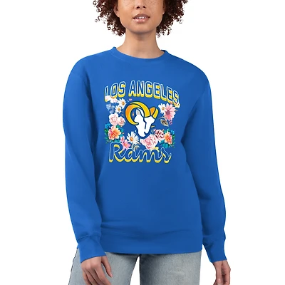Women's G-III 4Her by Carl Banks  Royal Los Angeles Rams Flower Logo Graphic Fleece Pullover Sweatshirt