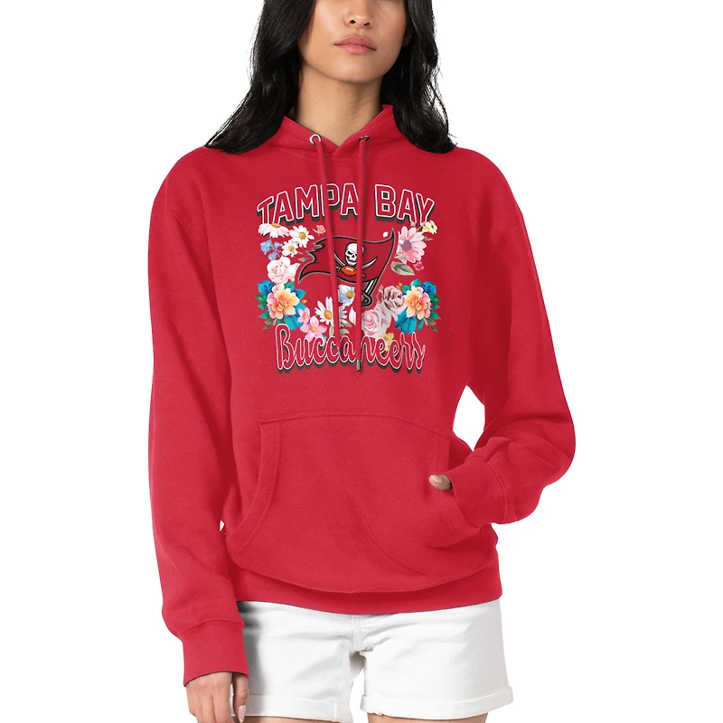 Women's G-III 4Her by Carl Banks Red Tampa Bay Buccaneers Flowers Team Logo Graphic Fleece Pullover Hoodie