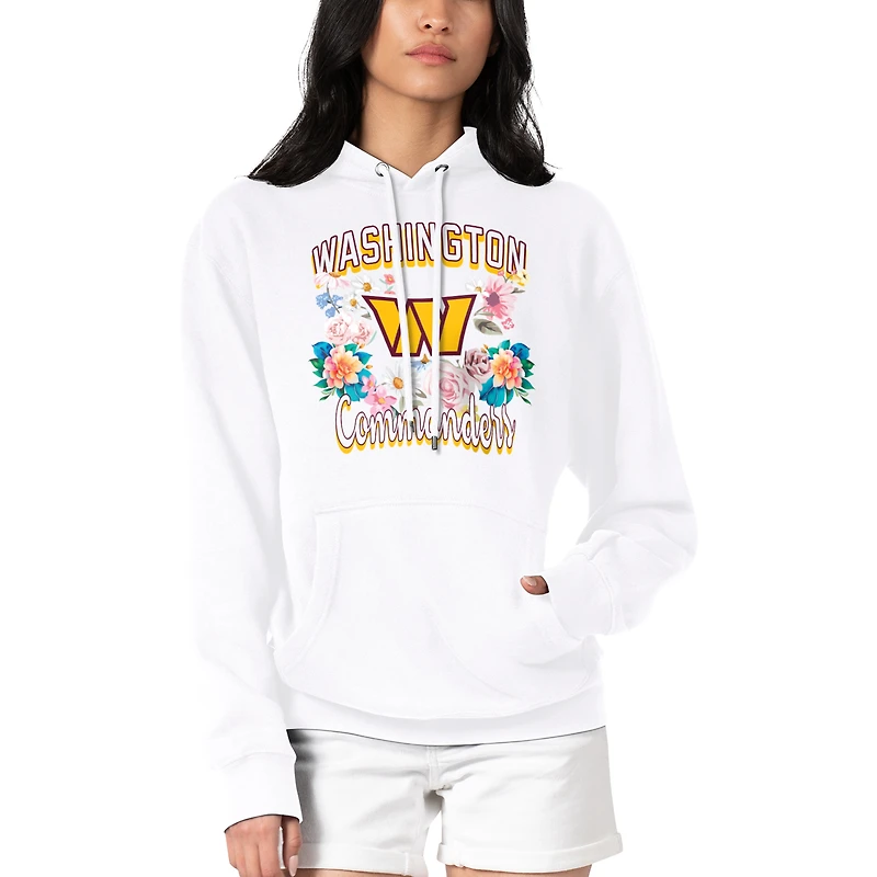Women's G-III 4Her by Carl Banks White Washington Commanders Flowers Team Logo Graphic Fleece Pullover Hoodie