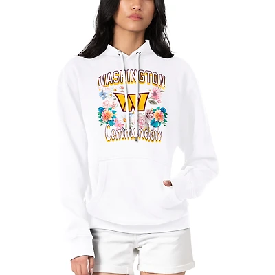 Women's G-III 4Her by Carl Banks White Washington Commanders Flowers Team Logo Graphic Fleece Pullover Hoodie
