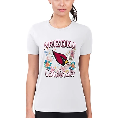 Women's G-III 4Her by Carl Banks White Arizona Cardinals Super-Slim Fit Lightweight Flowers Team Logo Graphic T-Shirt