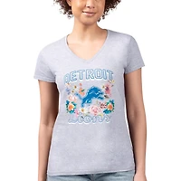 Women's G-III 4Her by Carl Banks Heather Gray Detroit Lions Super-Slim Fit Lightweight Flowers Team Logo Graphic V-Neck T-Shirt