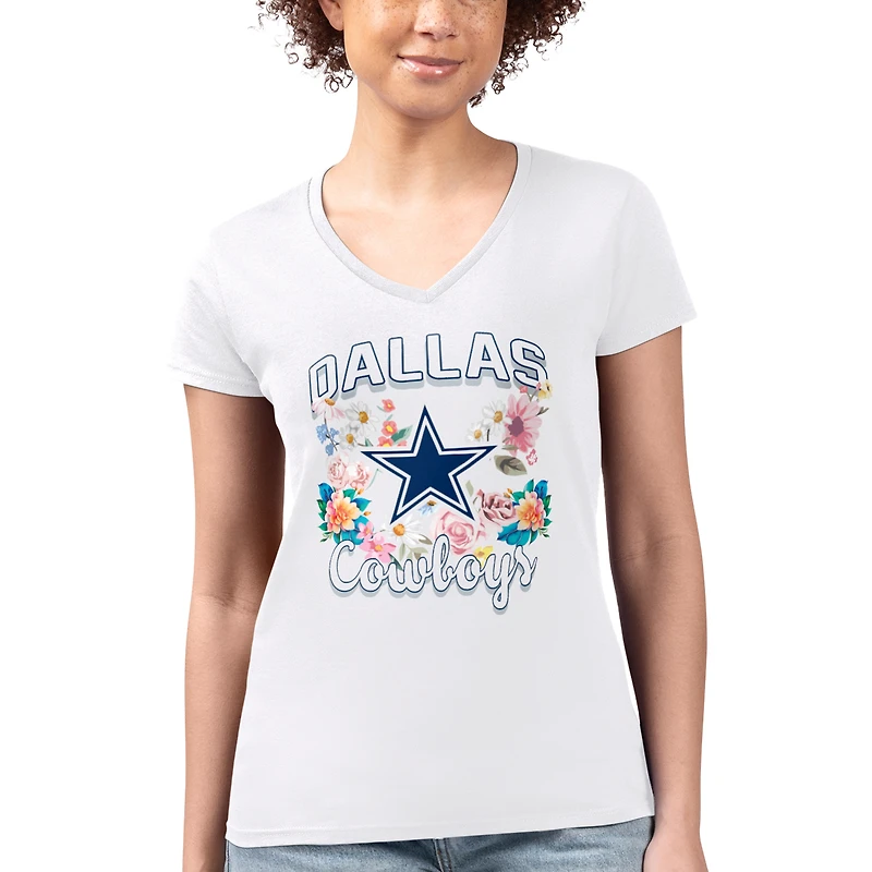Women's G-III 4Her by Carl Banks White Dallas Cowboys Super-Slim Fit Lightweight Flowers Team Logo Graphic V-Neck T-Shirt