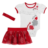 Infant  White Cincinnati Reds Sweet Catcher 3-Piece Headband Skirt Set