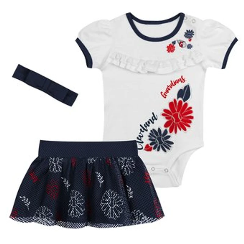 Infant  White Cleveland Guardians Sweet Catcher 3-Piece Headband Skirt Set