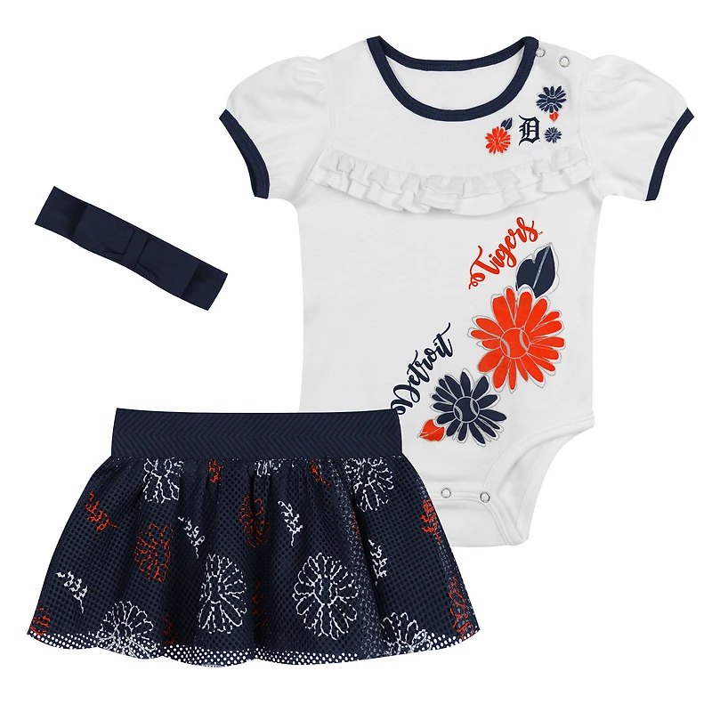 Infant  White Detroit Tigers Sweet Catcher 3-Piece Headband Skirt Set