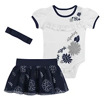Newborn White/Navy New York Yankees Sweet Catcher 3-Piece Bodysuit, Headband and Skirt Set