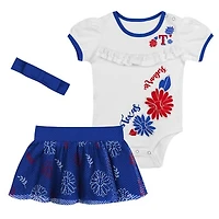 Newborn White/Royal Texas Rangers Sweet Catcher 3-Piece Bodysuit, Headband and Skirt Set