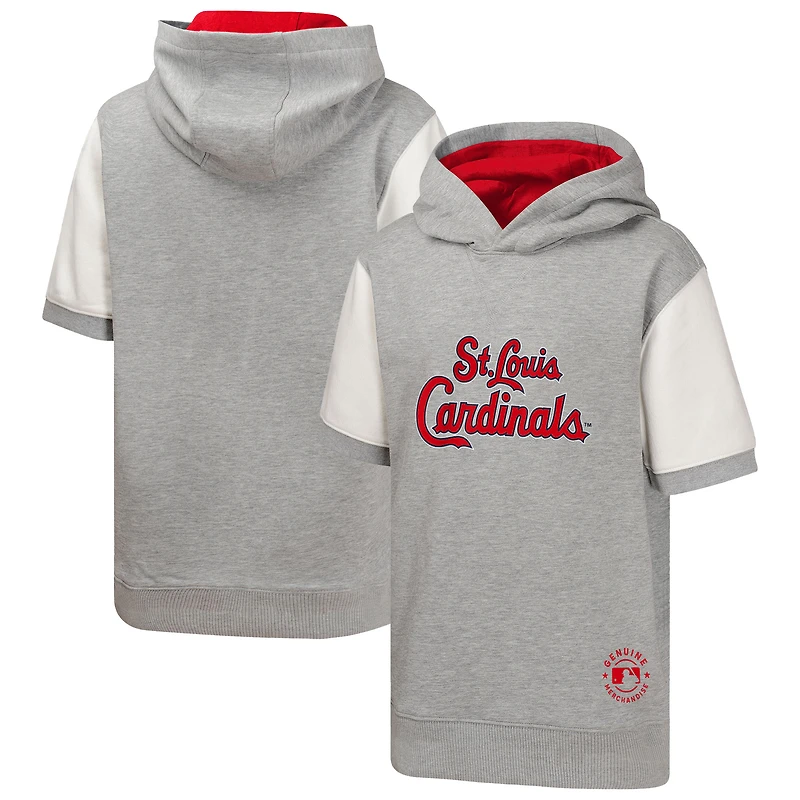 Youth  Heather Gray St. Louis Cardinals Line Up Short Sleeve Pullover Hoodie