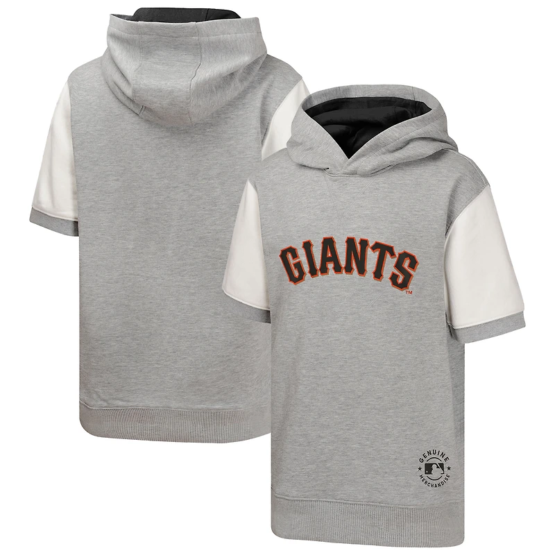 Youth  Heather Gray San Francisco Giants Line Up Short Sleeve Pullover Hoodie