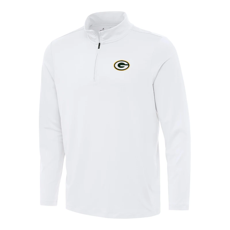 Men's Antigua White Green Bay Packers Reprocess Quarter-Zip Top